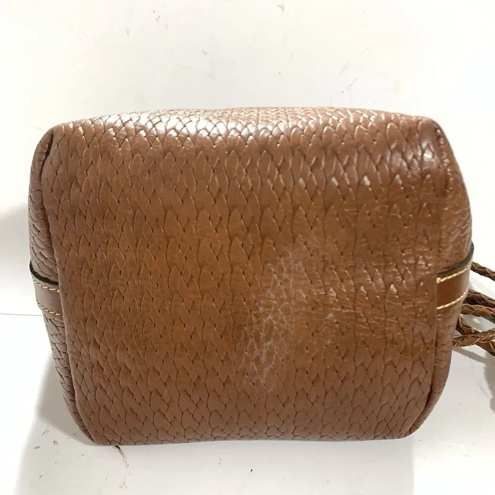 Patricia Nash Leather Weave Cognac Bucket Purse Women’s